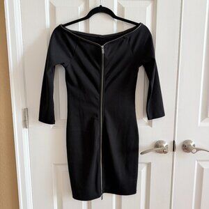 Armani Exchange Black Off-Shoulder Mini Dress Full Zip Back Size XS